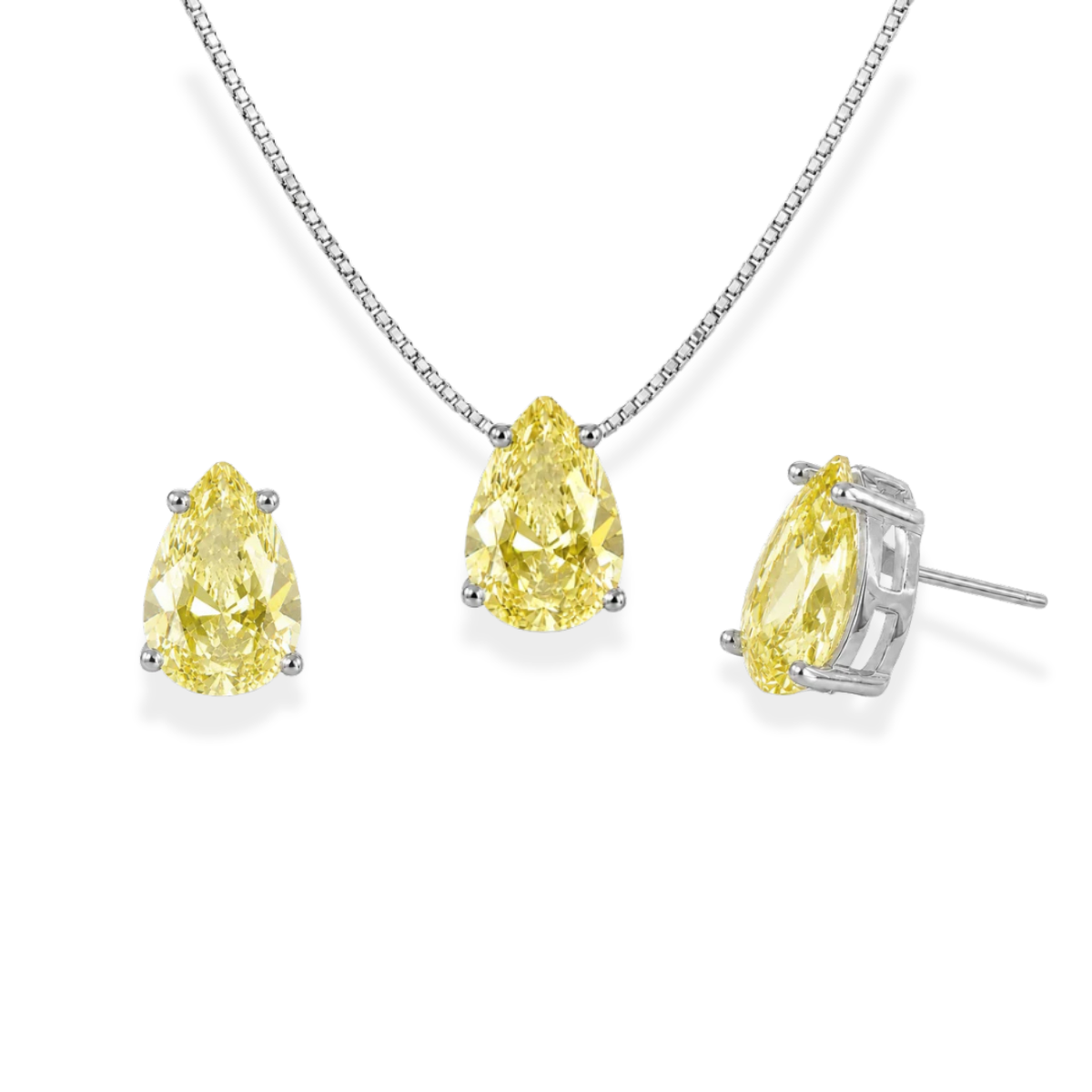 Conjunto gota Bourbon zircônia fancy yellow ródio branco