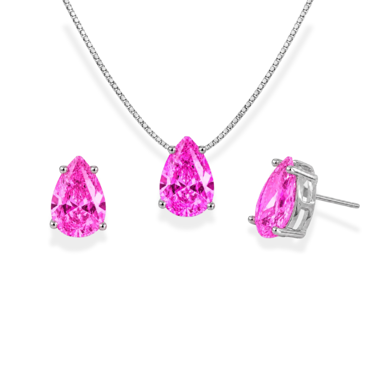 Conjunto gota Bourbon zircônia turmalina pink ródio branco