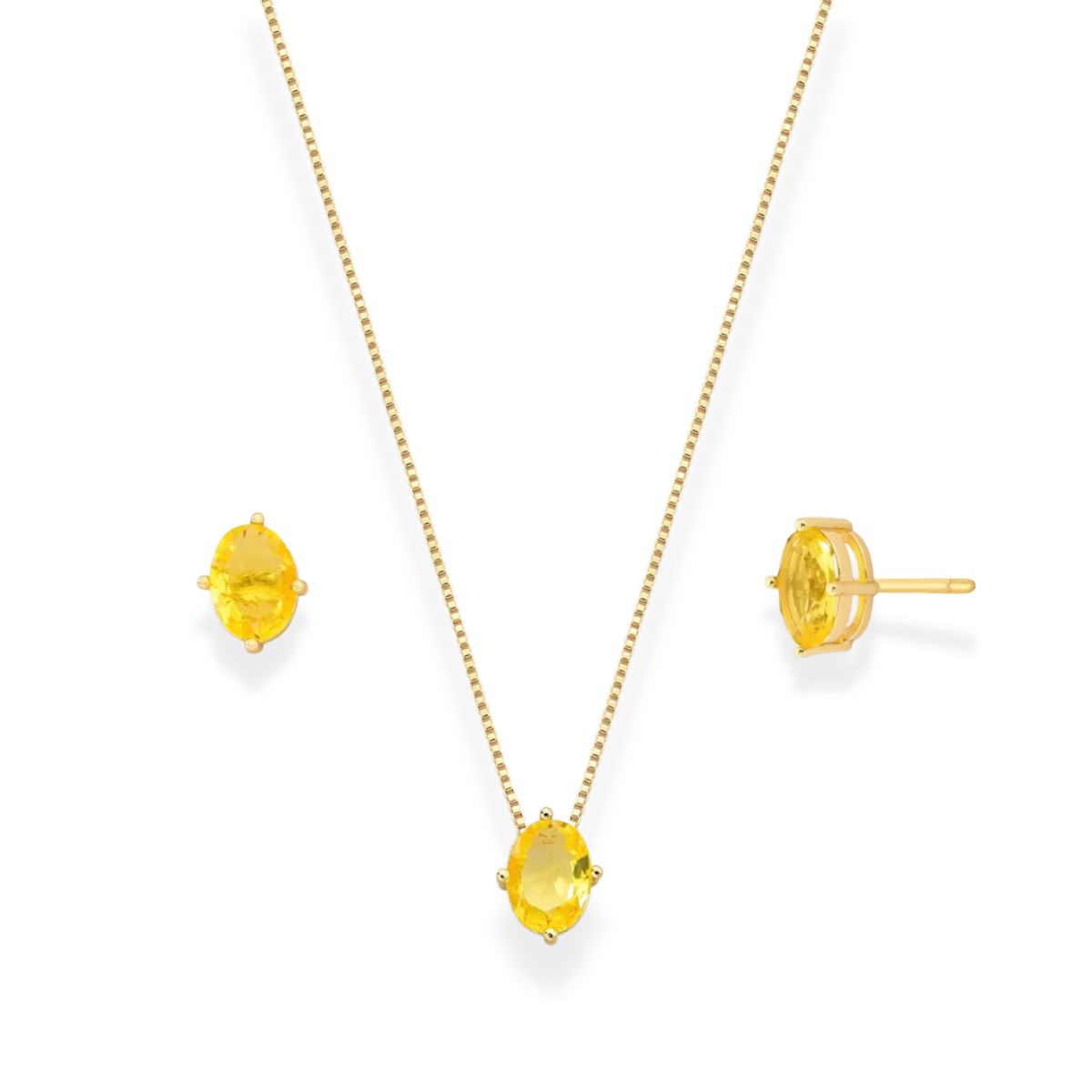 Conjunto oval Candy zircônia fancy yellow ouro