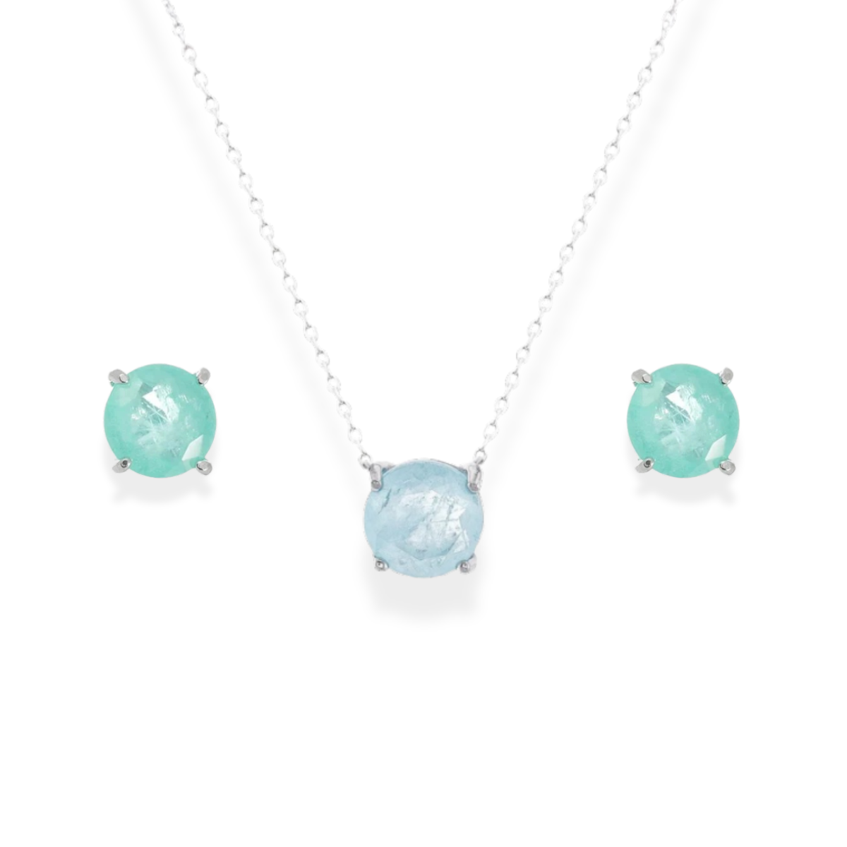 Conjunto redondo esmeralda colombiana fusion prata 925 (8mm)