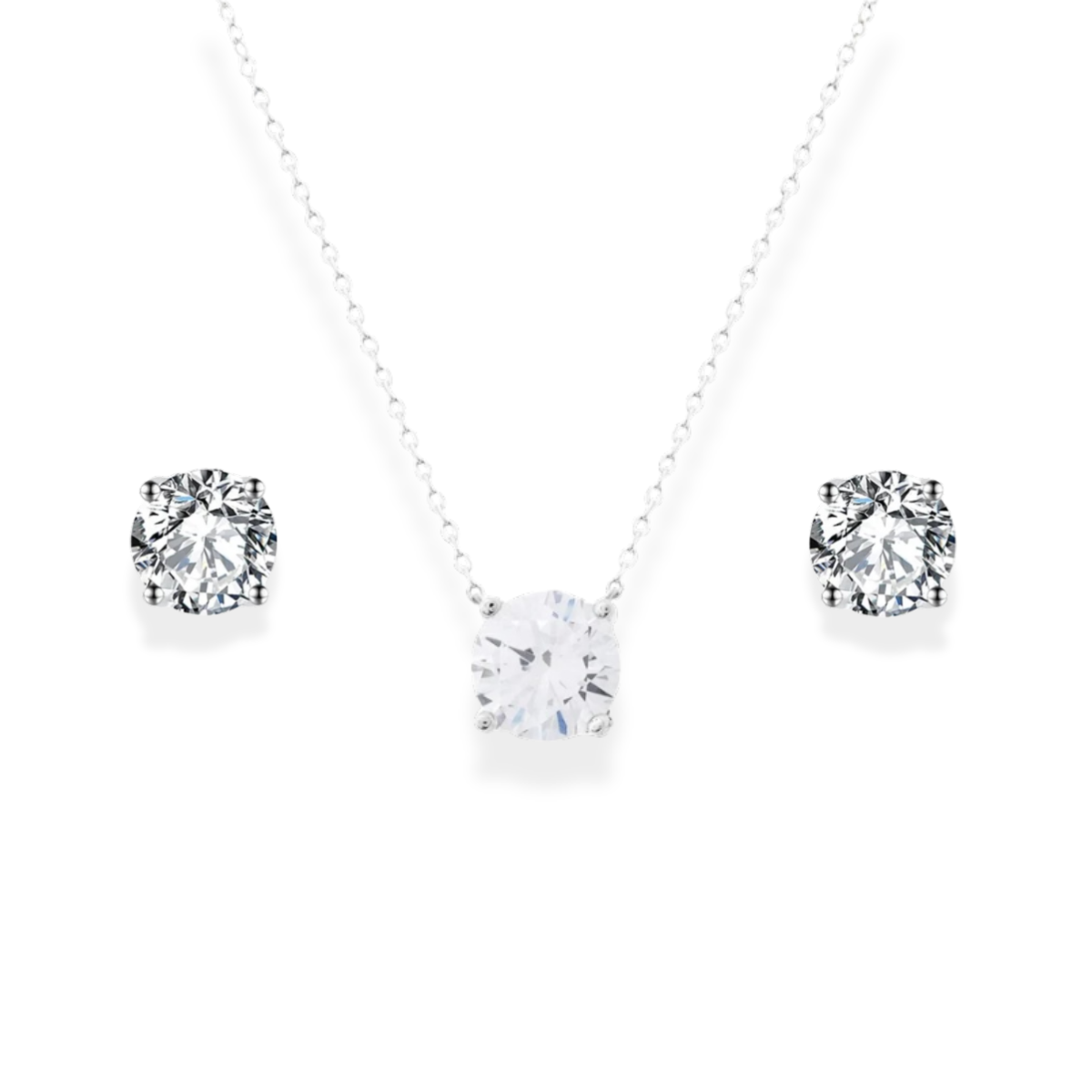 Conjunto redondo zircônia branca prata 925 (8mm)