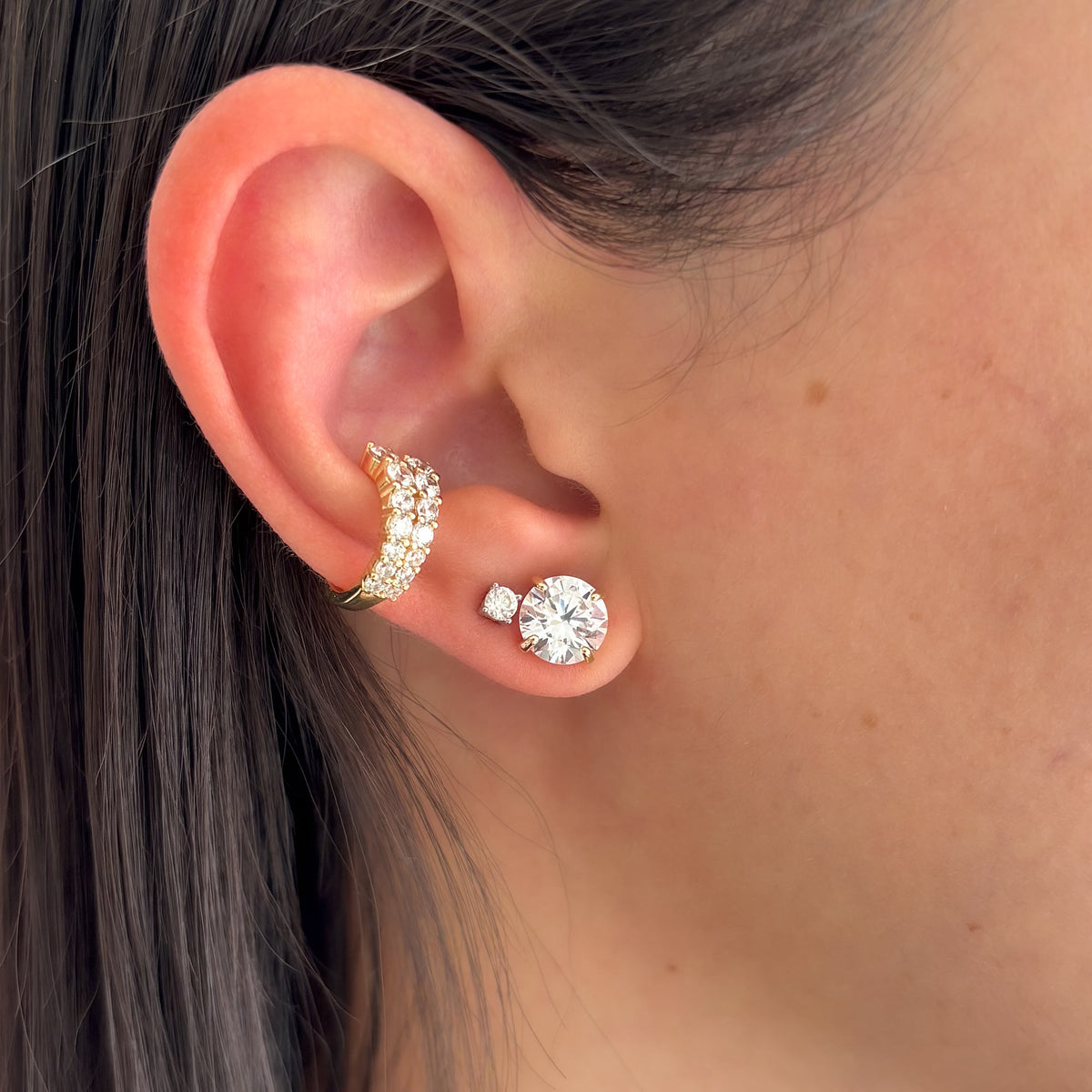 Conjunto redondo zircônia branca prata 925 banho ouro (8mm)