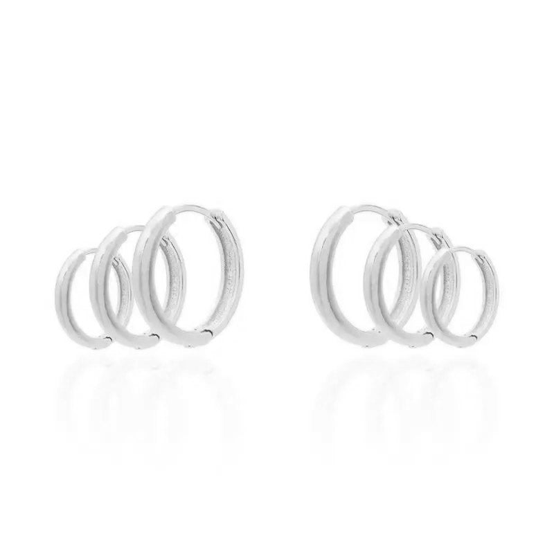 Kit 3 pares brincos argola lisa ródio branco
