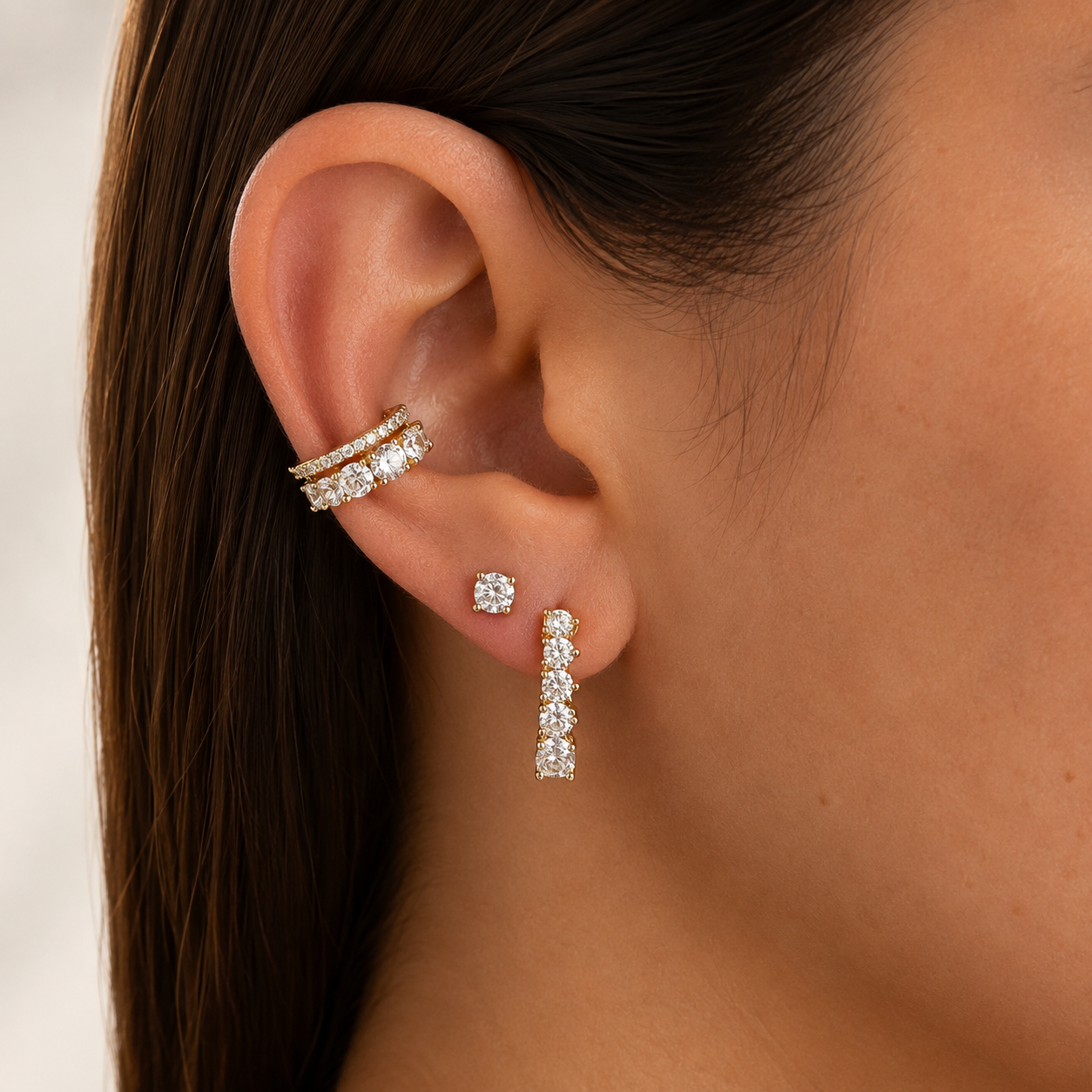 Piercing fake Maldivas zircônia branca prata 925 banho ouro