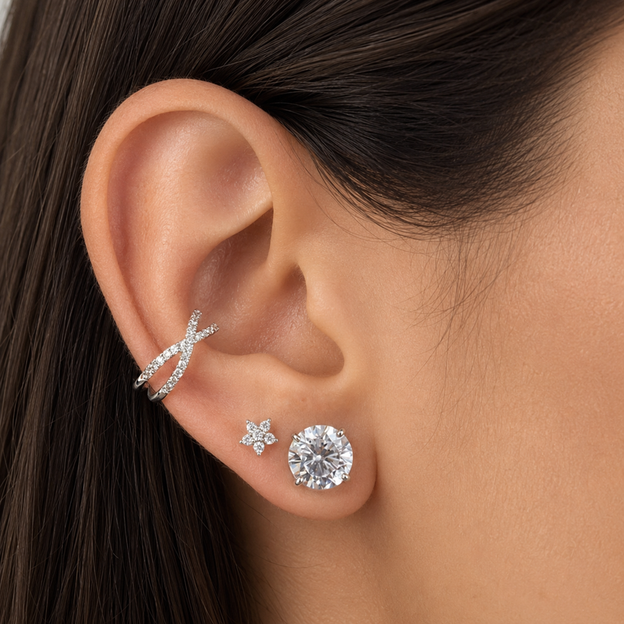 Piercing fake formato x cravejado prata 925