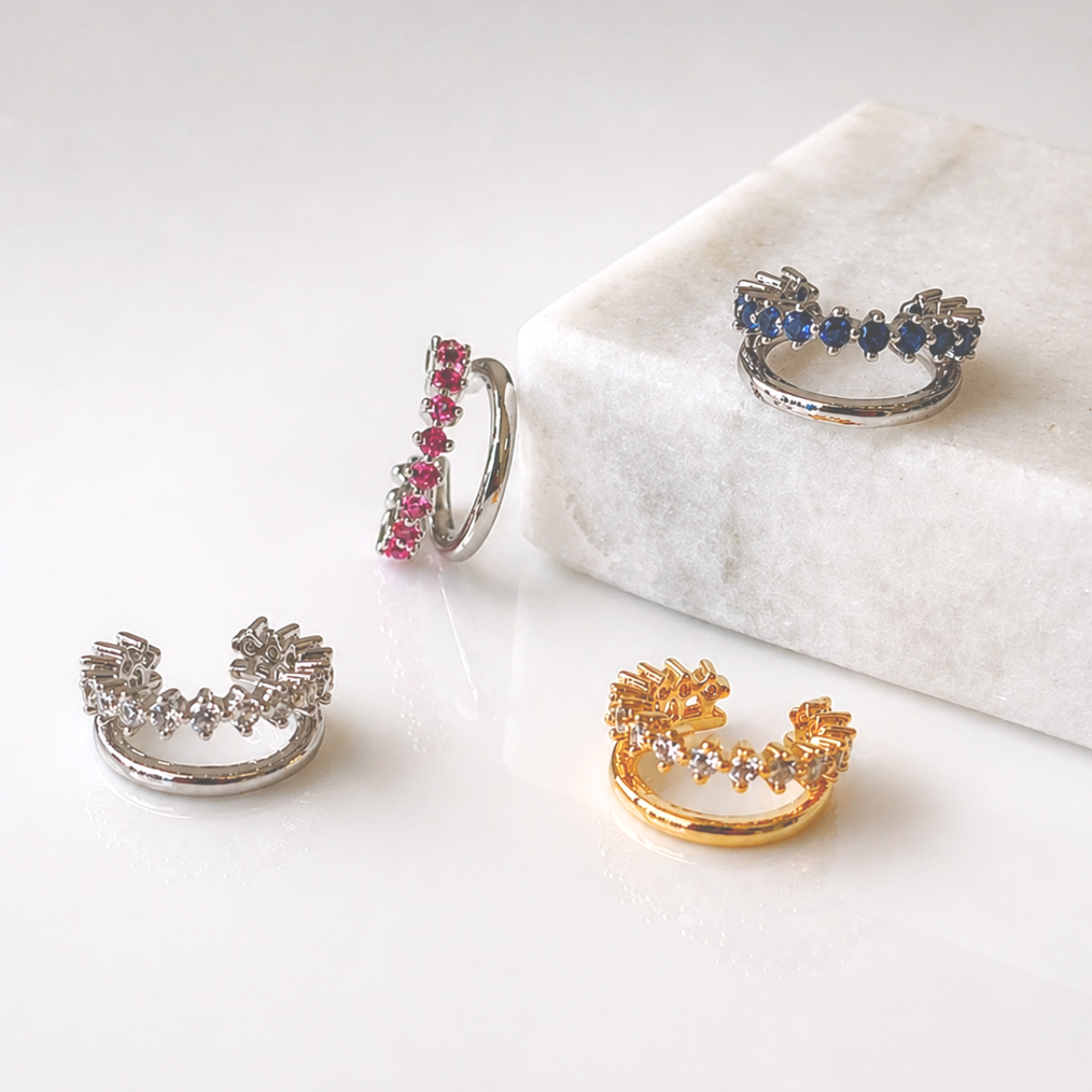 Piercing fake Celeste zircônias turmalina pink ródio branco