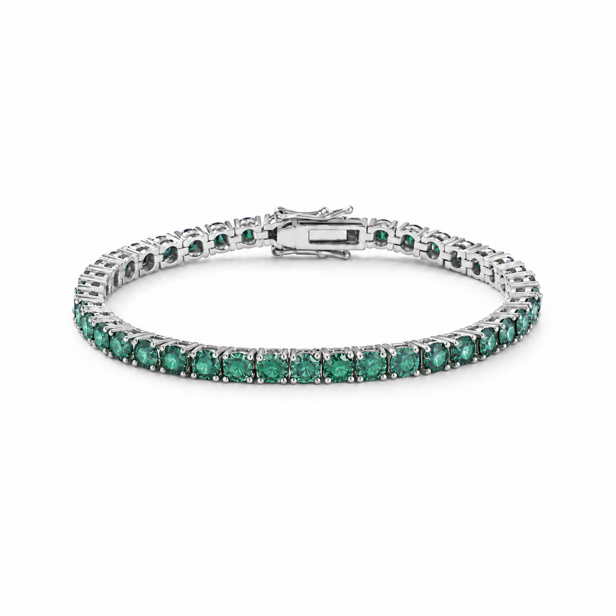 Pulseira classic riviera zircônias esmeralda ródio branco (4mm)