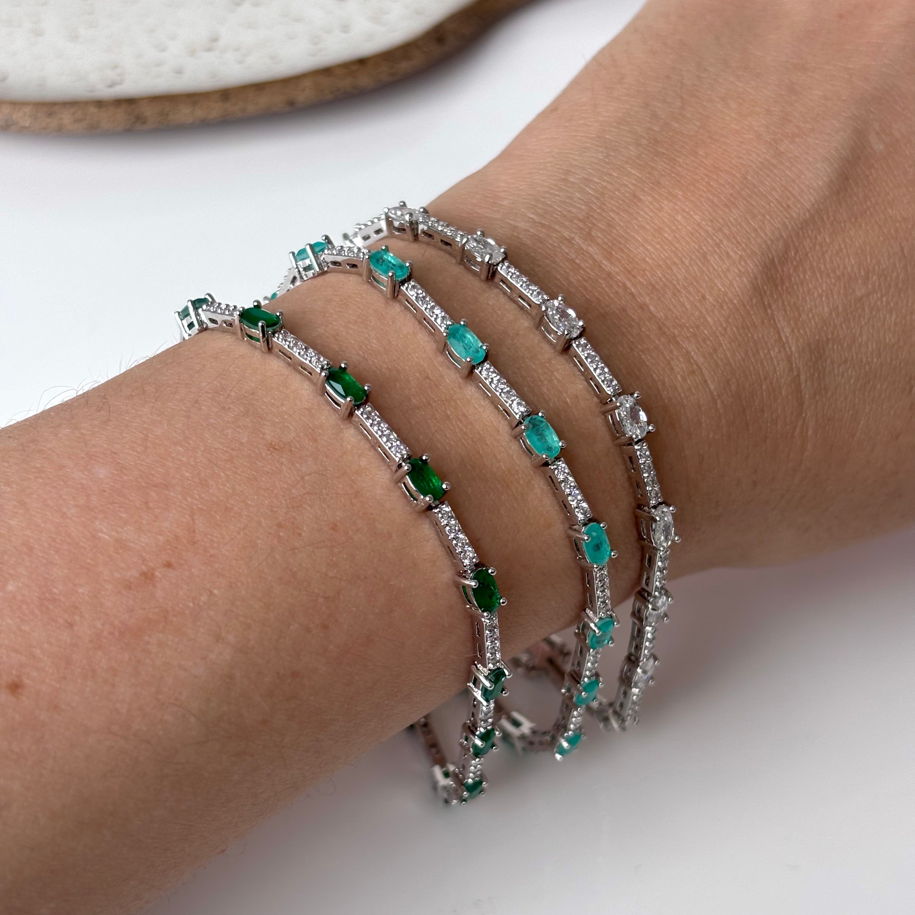 Pulseira riviera Carolina esmeralda colombiana fusion ródio branco