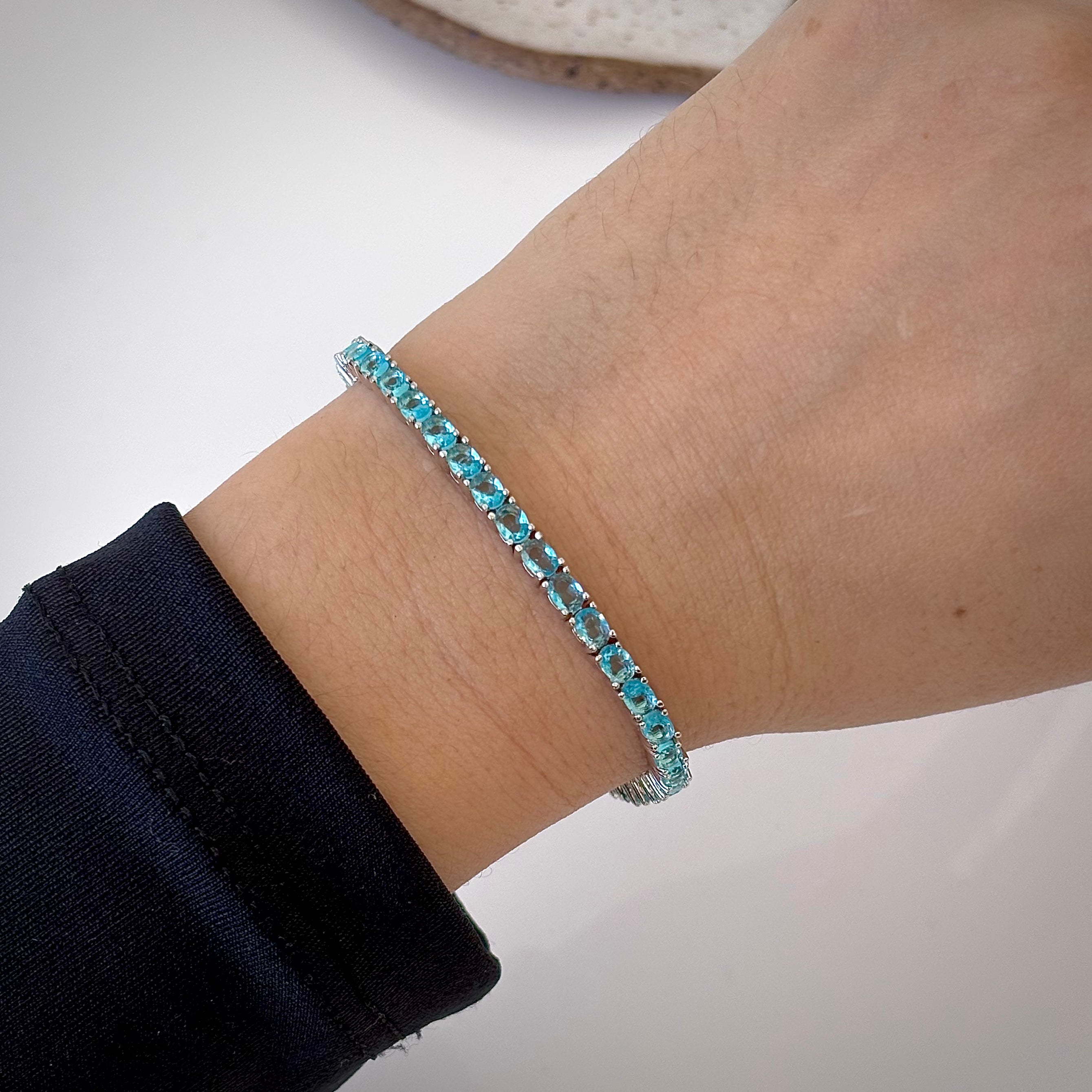 Pulseira riviera Dollie zircônias água marinha ródio branco