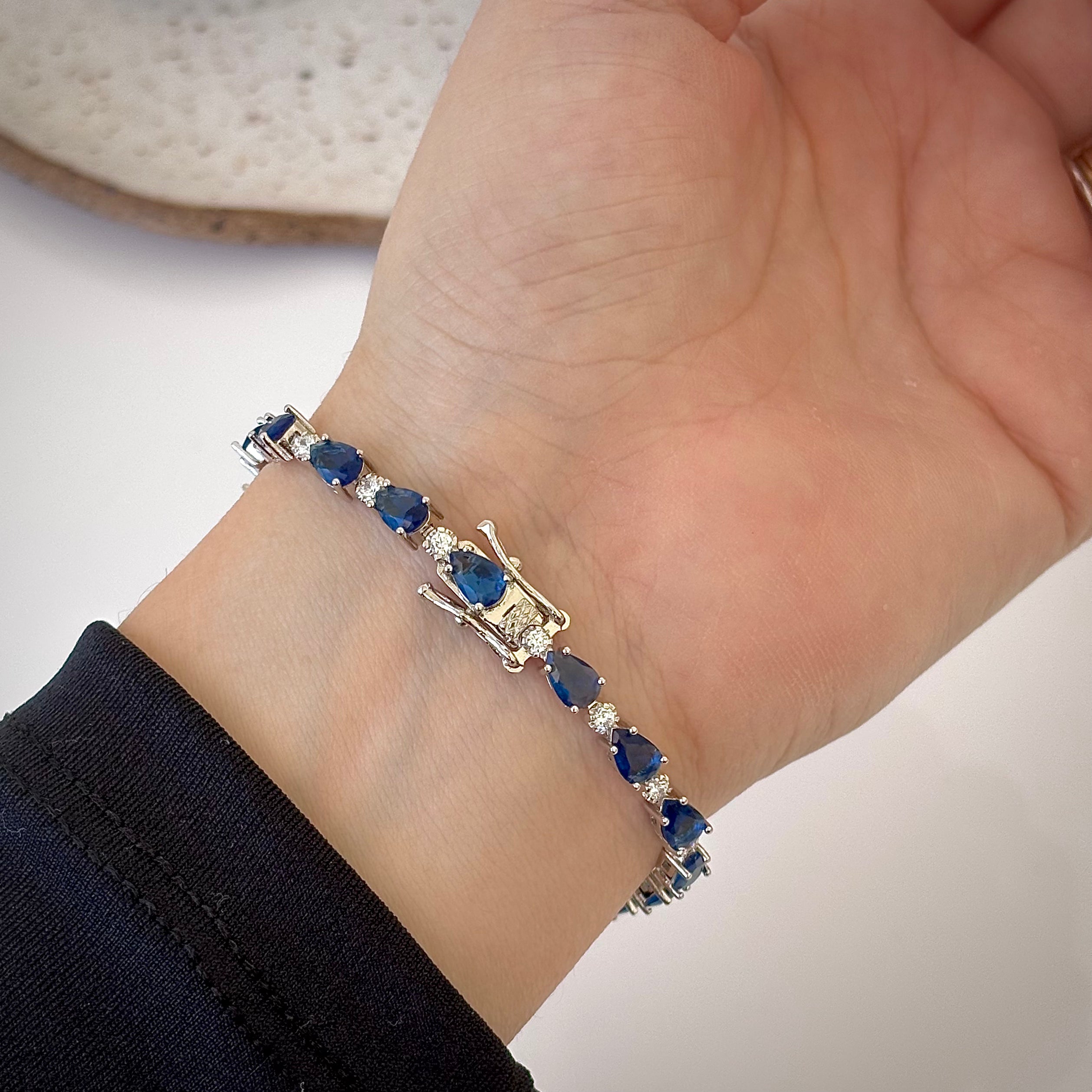 Pulseira riviera Eva zircônias azul safira ródio branco