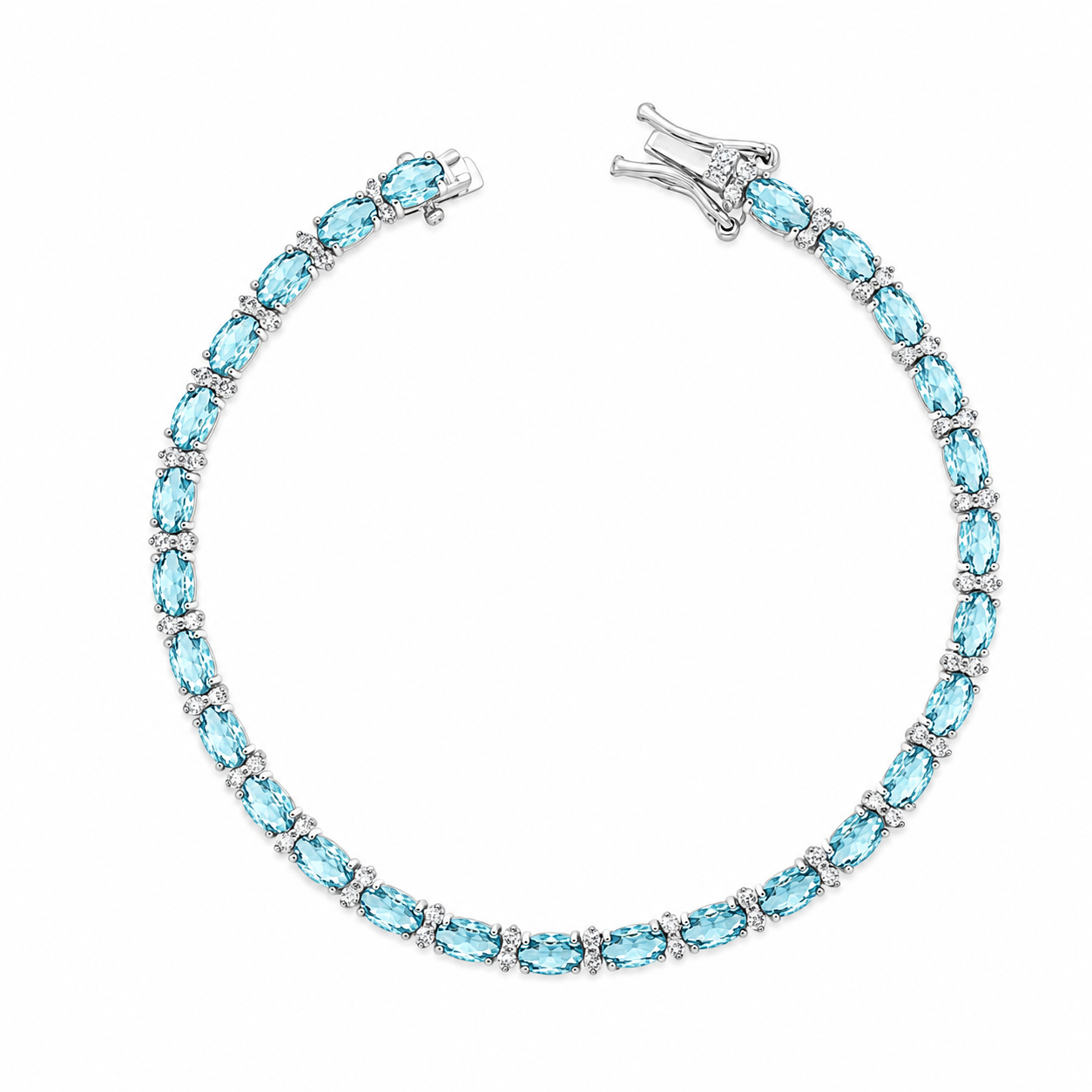 Pulseira riviera Laura zircônias água marinha ródio branco