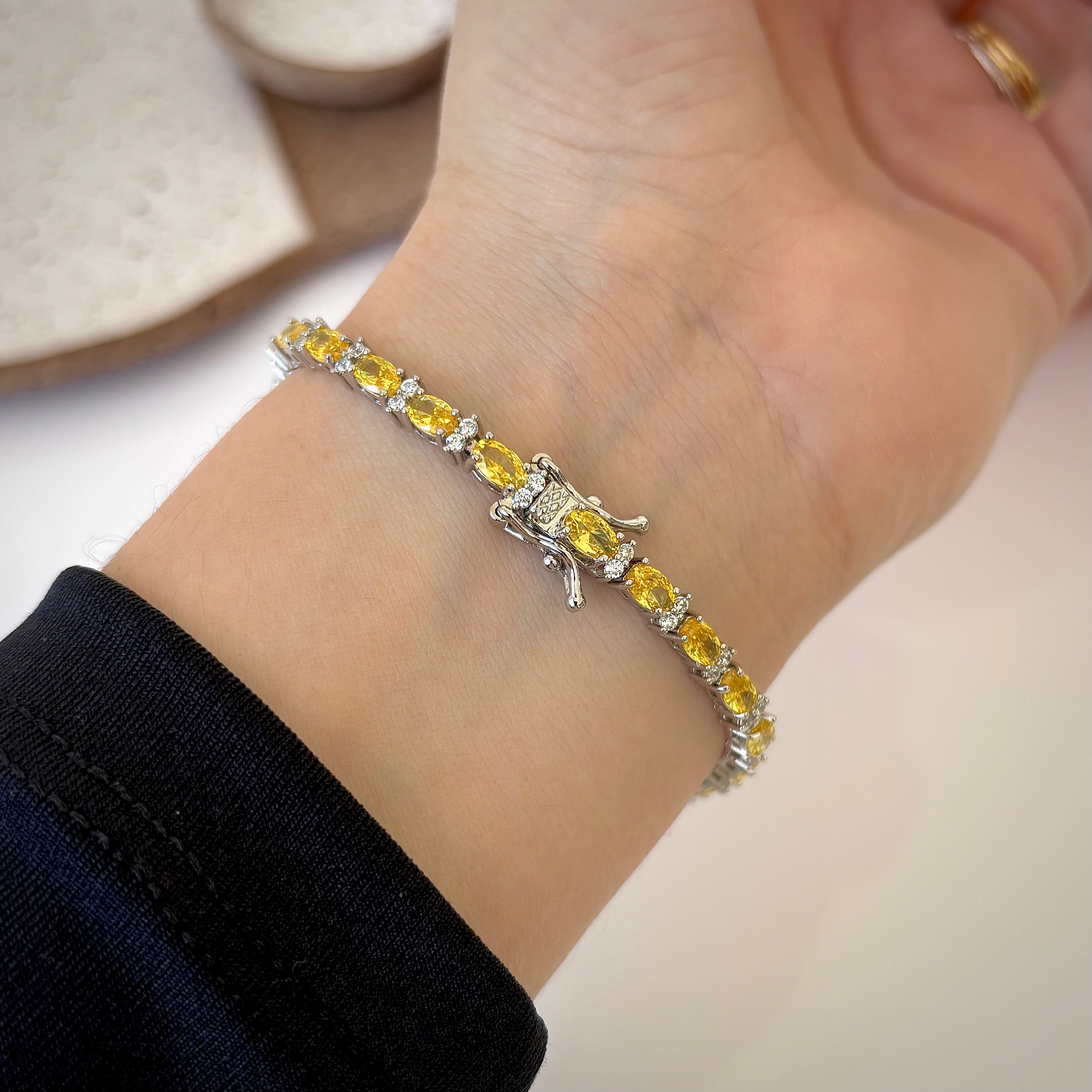 Pulseira riviera Laura zircônias fancy yellow ródio branco