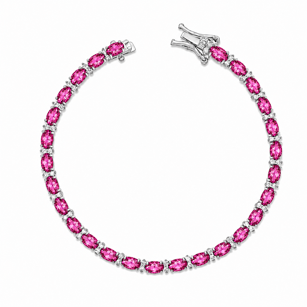 Pulseira riviera Laura zircônias turmalina pink ródio branco