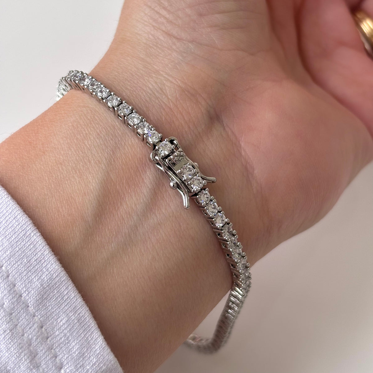 Pulseira riviera zircônias brancas ródio branco 2mm