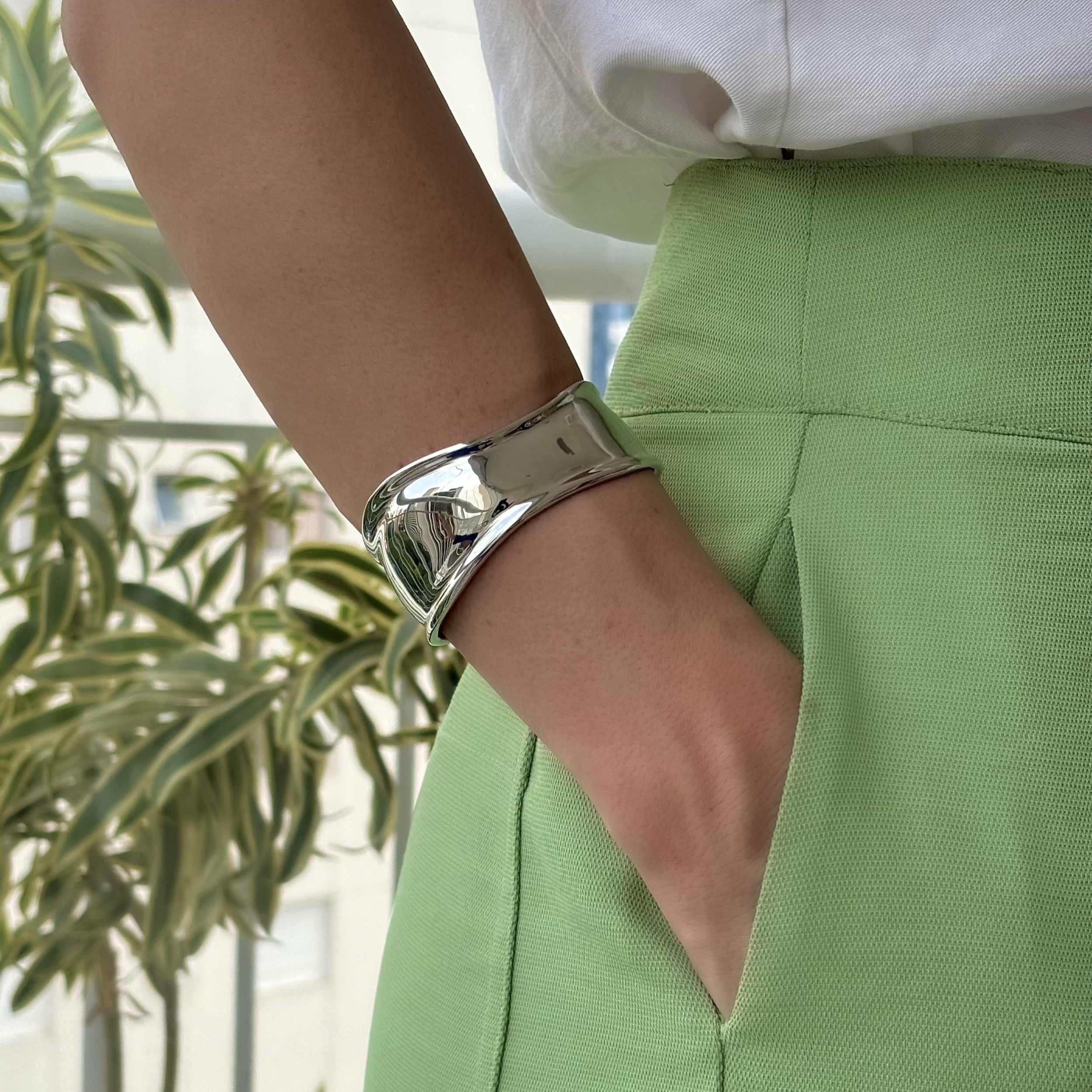 Pulseira bracelete Elsa liso ródio branco