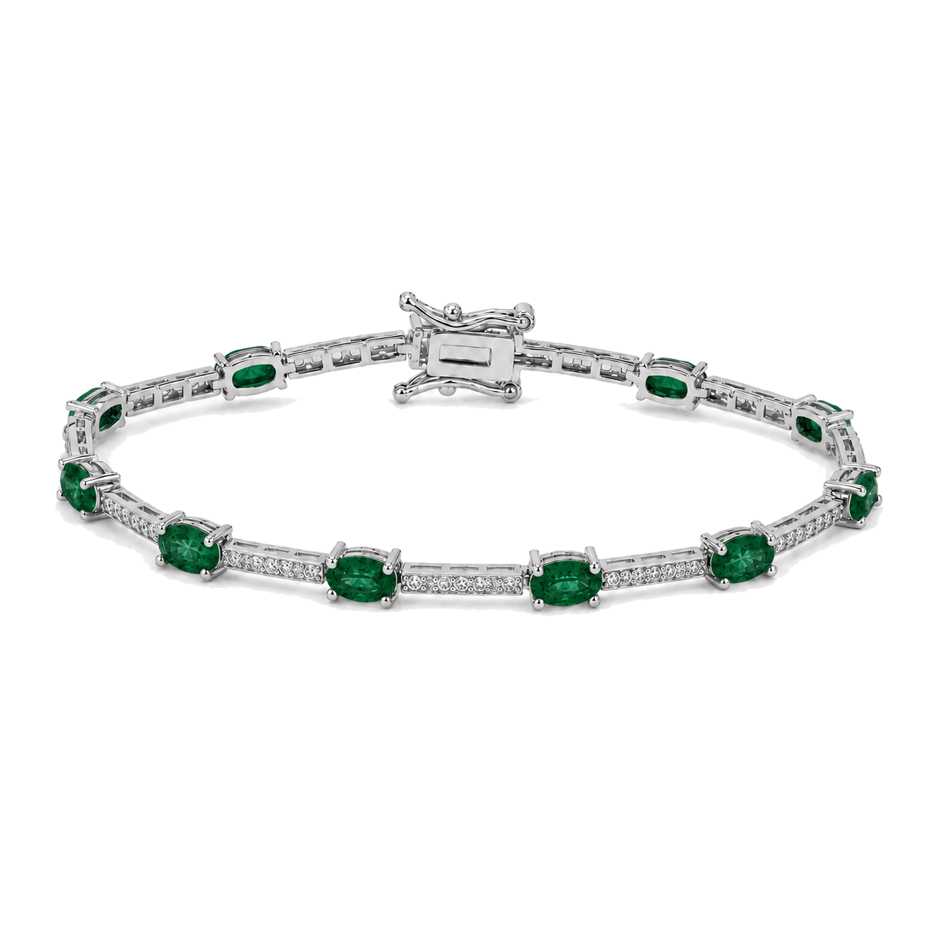 Pulseira riviera Carolina esmeralda fusion ródio branco