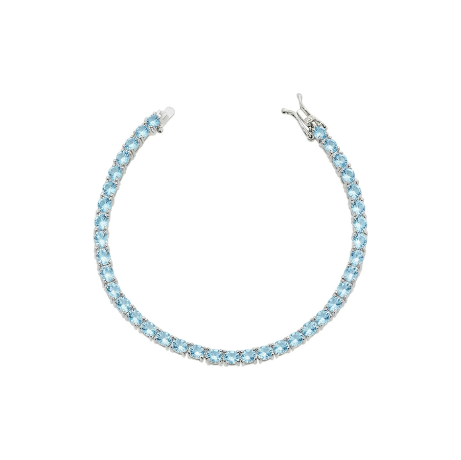 Pulseira riviera Dollie zircônias água marinha ródio branco
