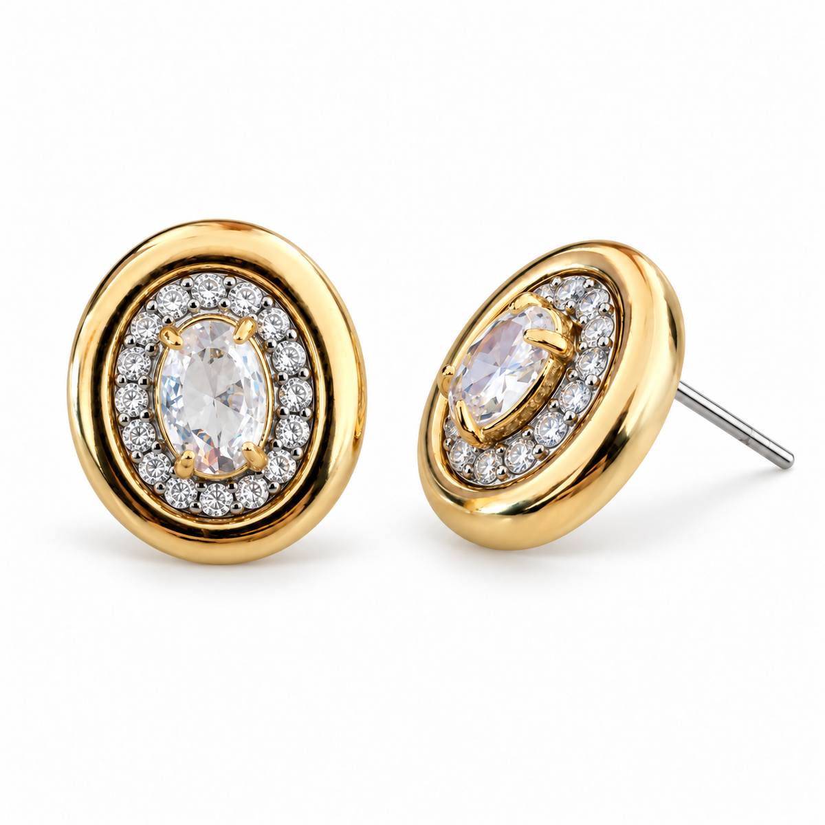 Brinco Spot oval zircônia branca ouro