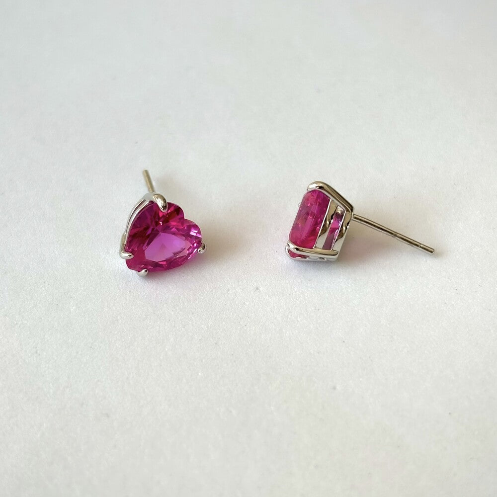 Brinco Nice coração zircônia turmalina pink prata 925 - foto 3