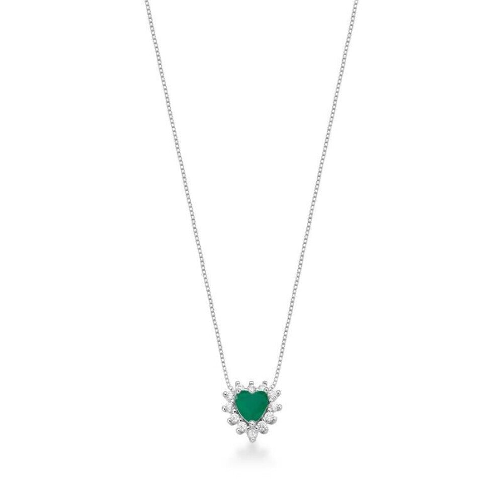 Colar mini coração esmeralda cravejado ródio branco