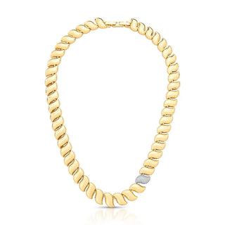 Colar Pulse elos curvos lisos e cravejado ouro