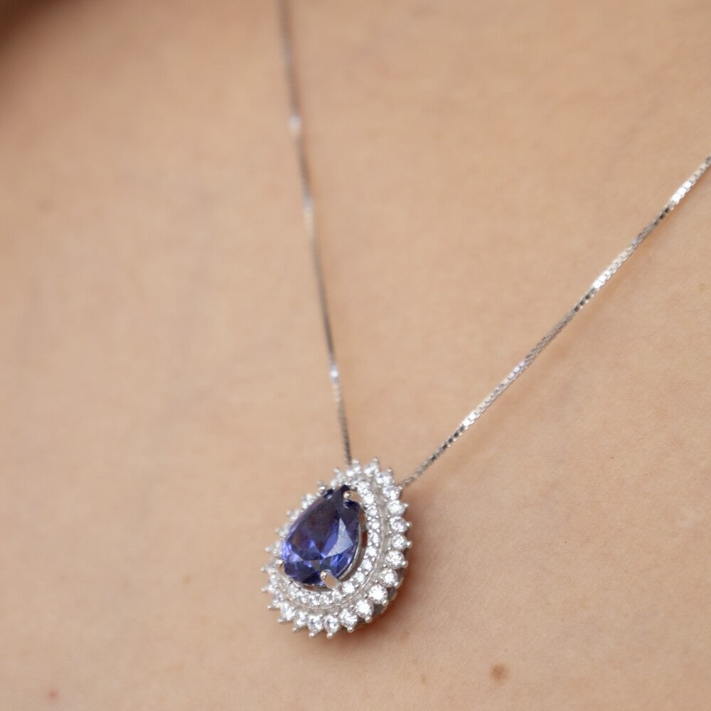 Conjunto gota Holly zircônia tanzanita prata 925