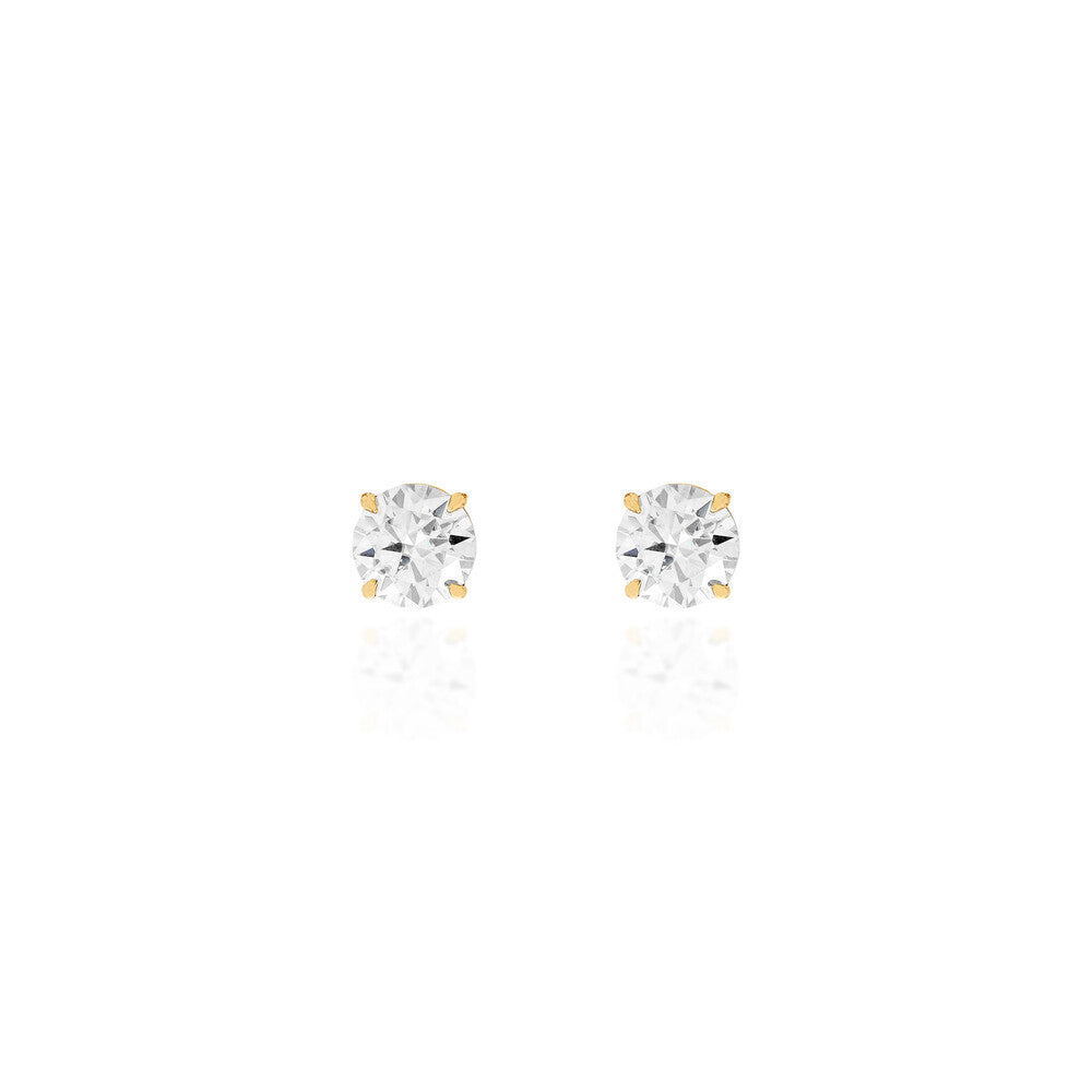 Brinco solitário ponto de luz Moissanite 1.0ct prata 925 banho ouro (6.5mm)