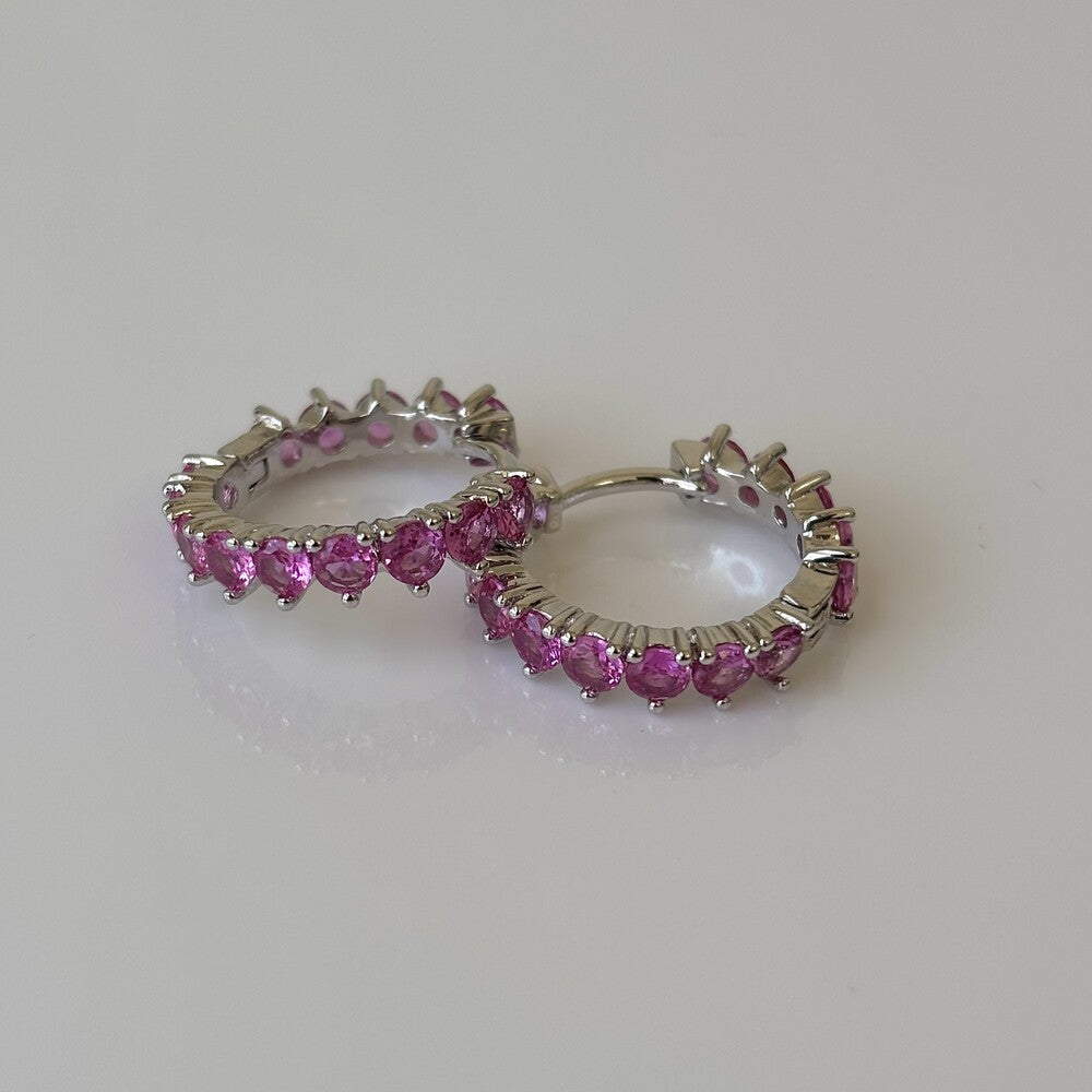 Brinco argola Mabel zircônias turmalina pink ródio branco - foto 4