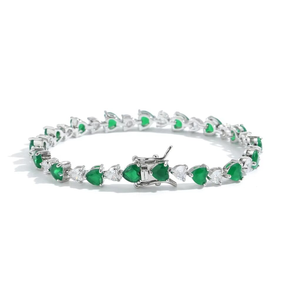 Pulseira riviera Love esmeralda fusion ródio branco