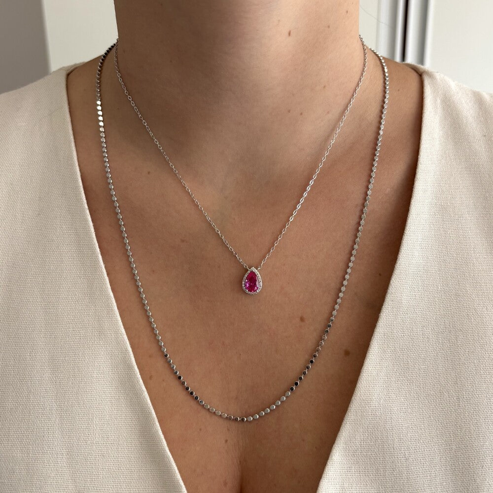 Conjunto Paty gota zircônia turmalina pink ródio branco