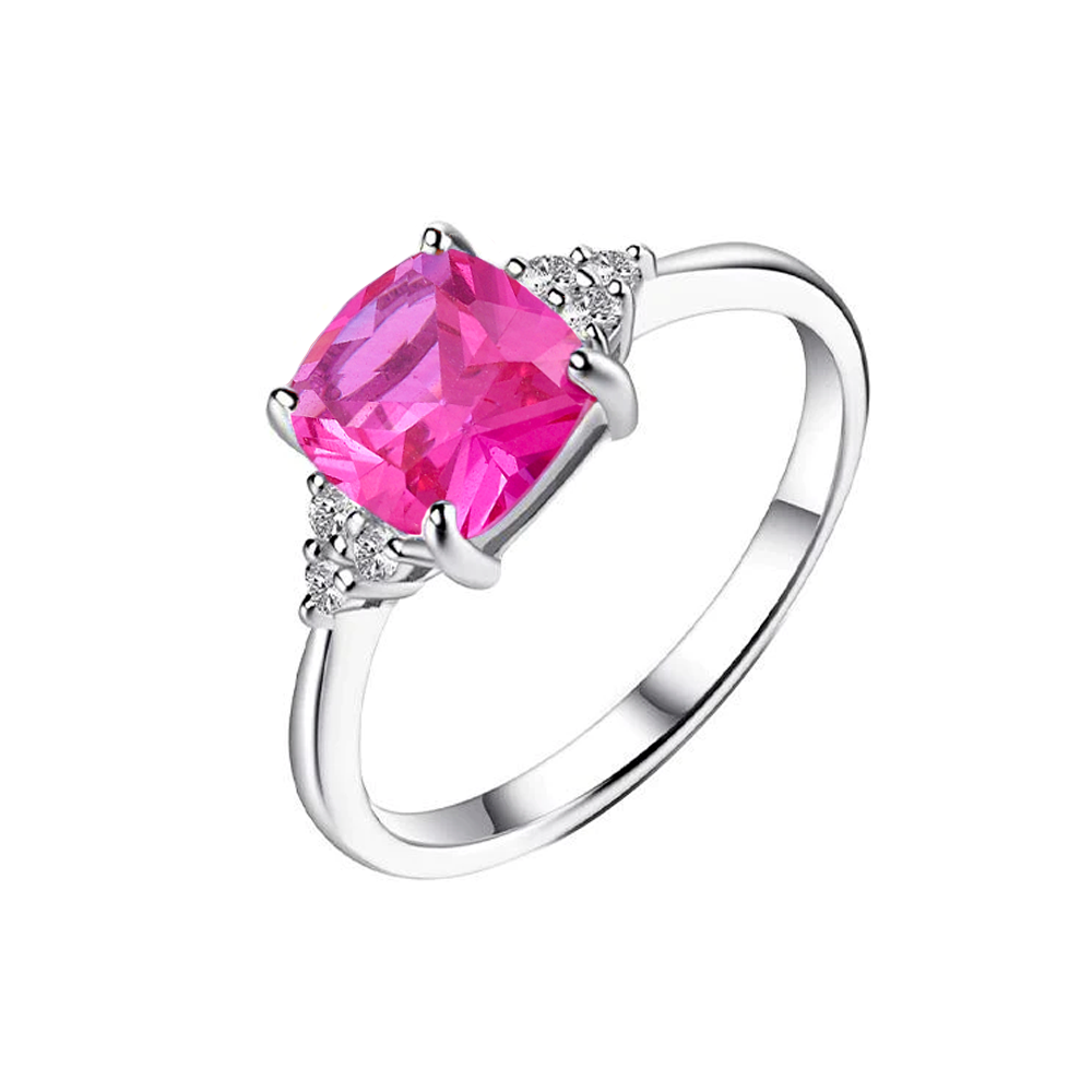 Anel quadradinho zircônia turmalina pink prata 925