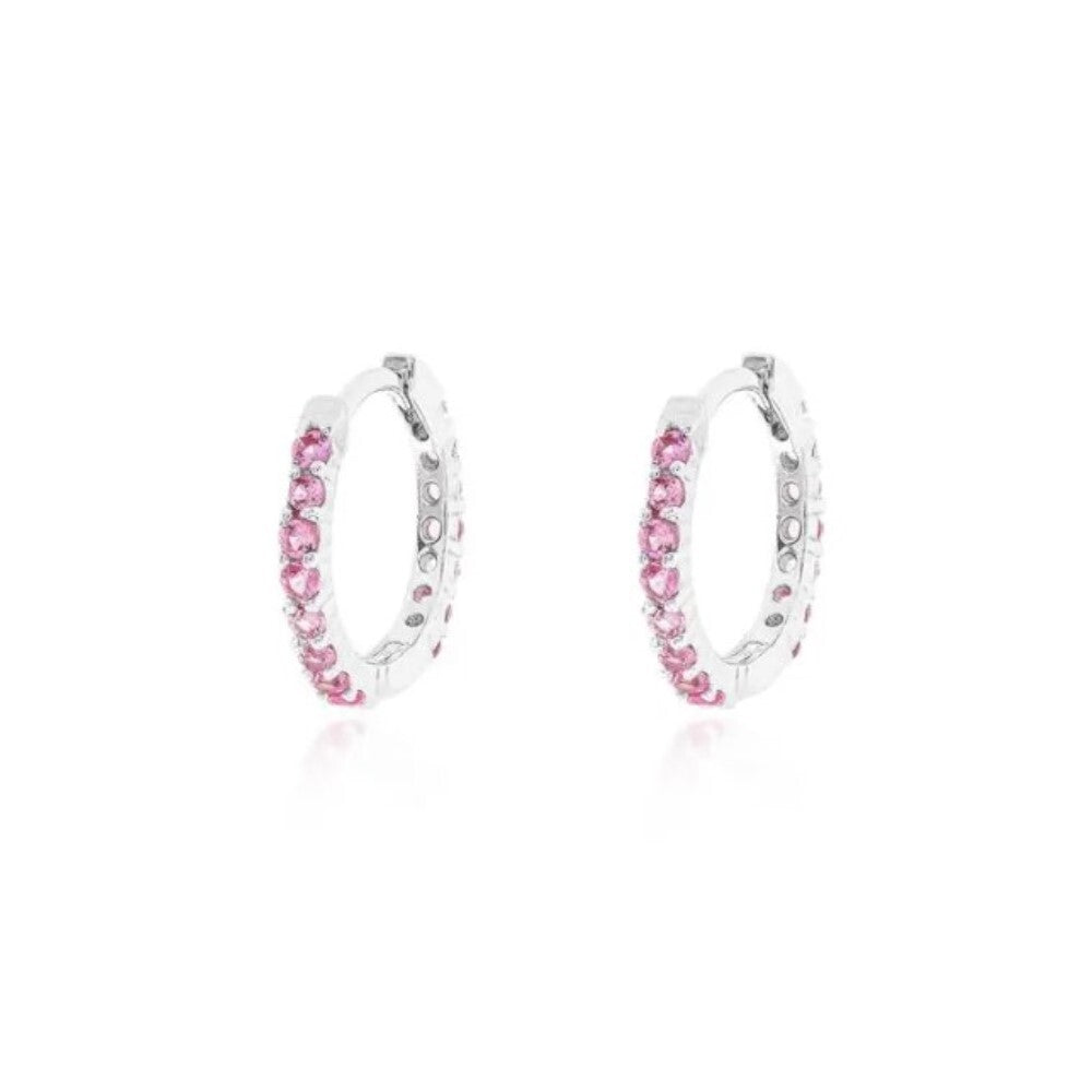 Brinco argola Zuri zircônia turmalina pink prata 925