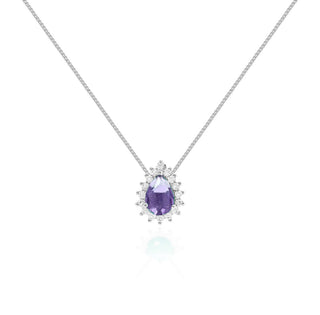 Colar Fran gota zircônia tanzanita ródio branco