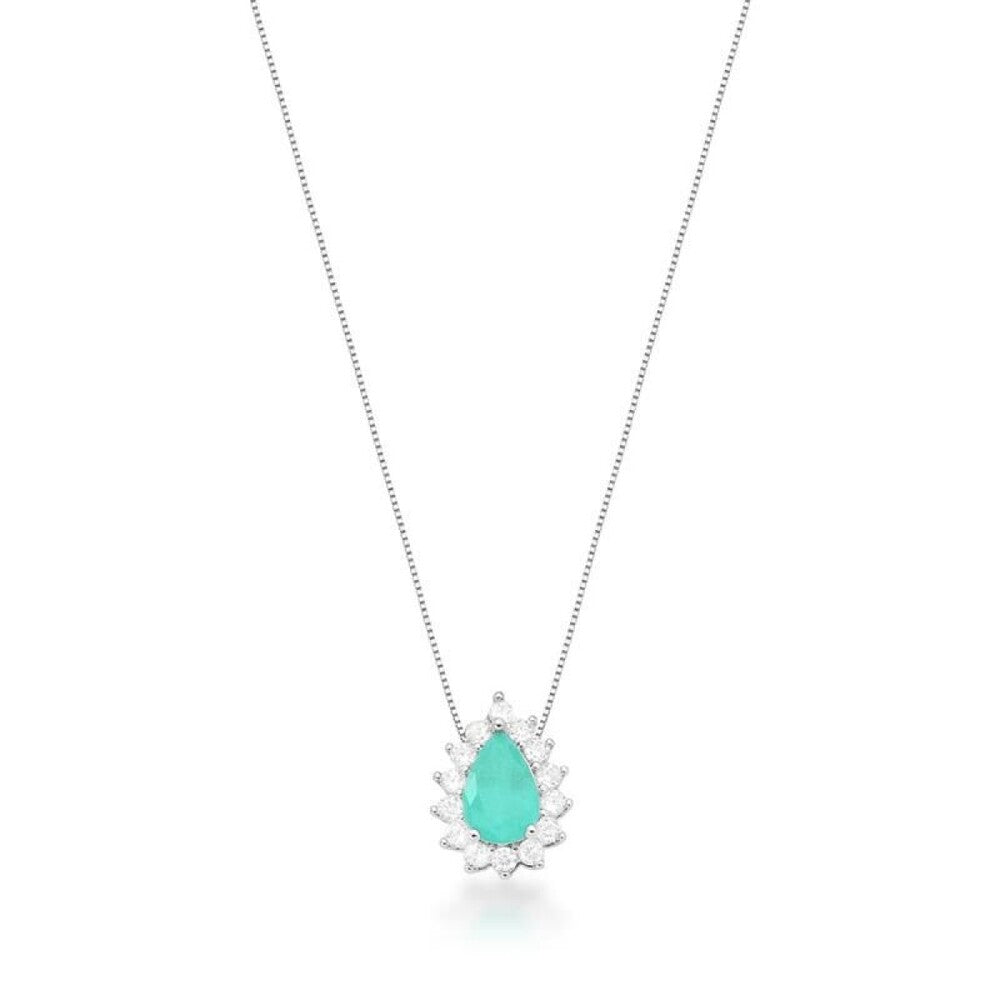 Colar Magah gota cravejada esmeralda colombiana fusion ródio branco