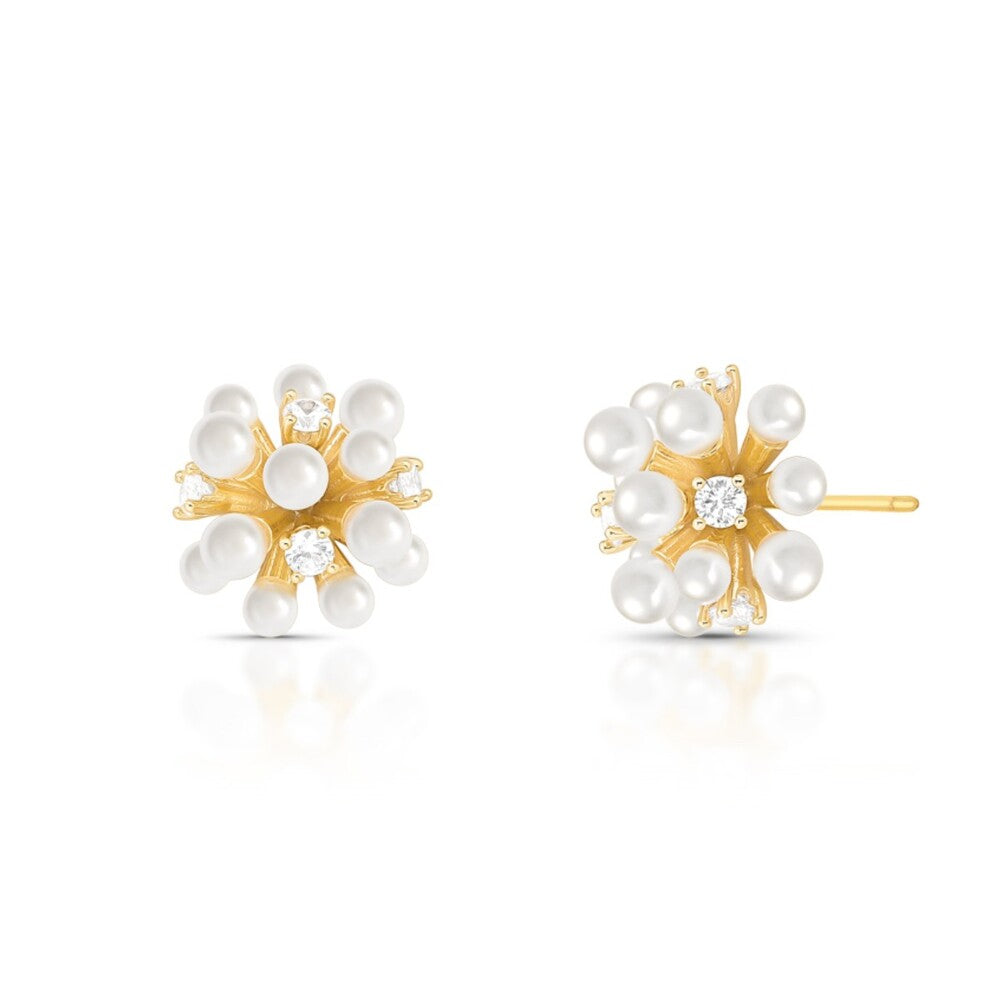 Brinco Bloom pérolas e zircônias ouro