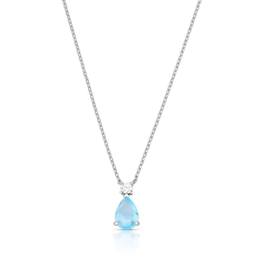 Colar Alice gota zircônia água marinha ródio branco