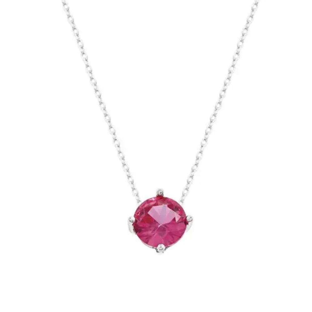 Colar ponto de luz zircônia turmalina pink ródio branco (8mm)