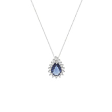 Colar Fran gota zircônia azul safira ródio branco