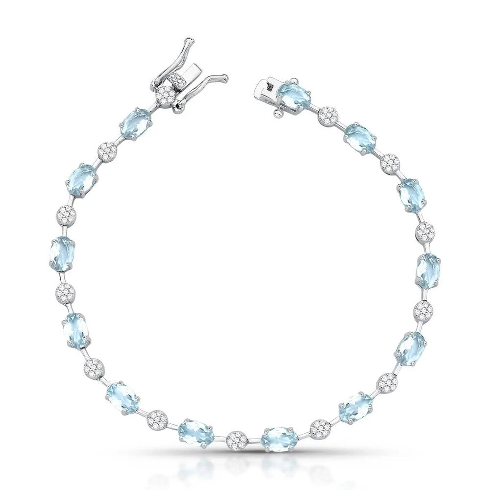 Pulseira riviera Anna zircônias água marinha ródio branco