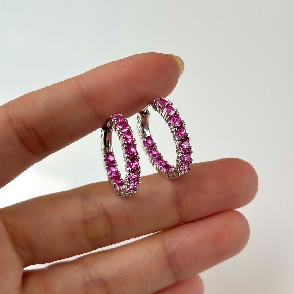 Brinco argola Mila zircônias turmalina pink ródio branco - foto 3