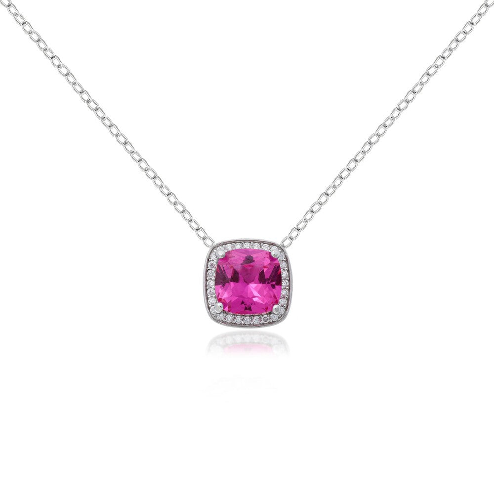 Colar Jolie quadrado zircônia turmalina pink prata 925