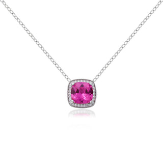 Colar Jolie quadrado zircônia turmalina pink prata 925