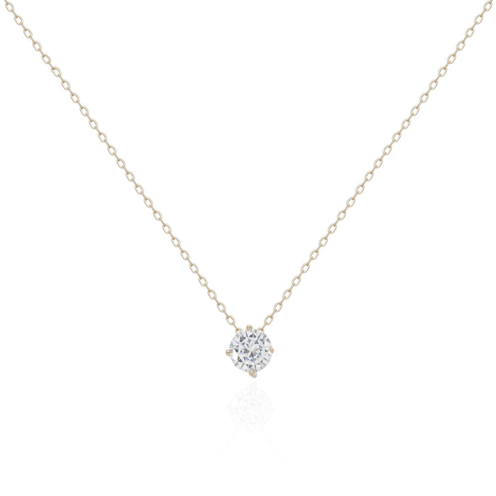 Colar ponto de luz zircônia branca prata 925 banho ouro (6mm)