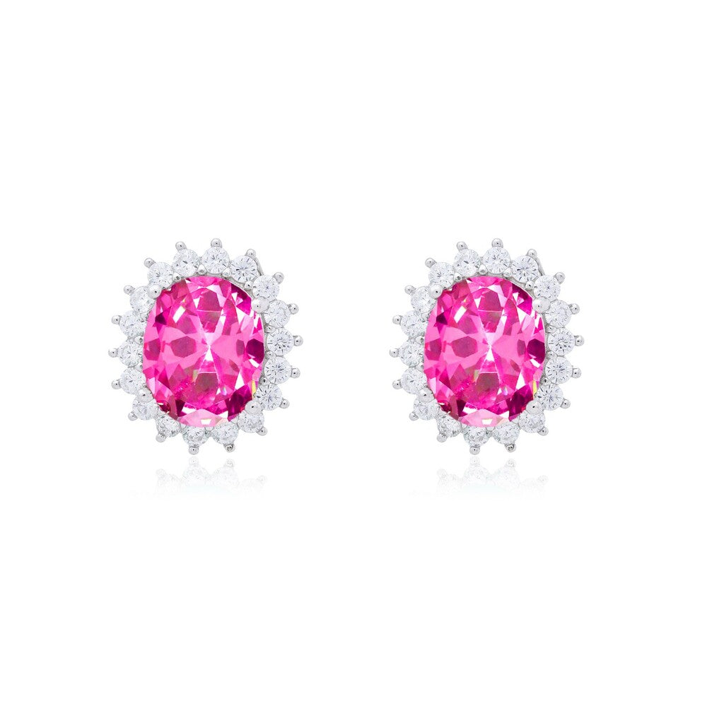 Brinco Intense oval zircônia turmalina pink prata 925