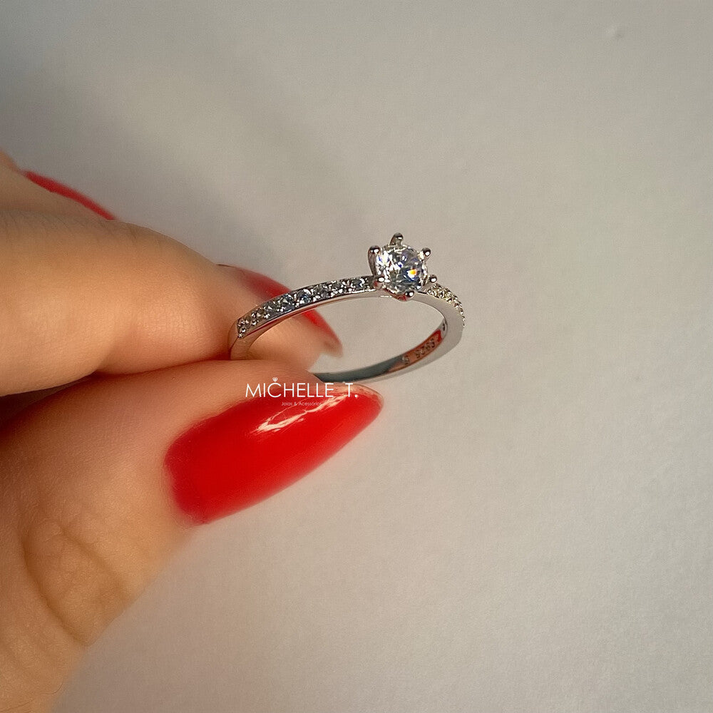 Anel solitário Princess zircônias brancas prata 925 - foto 3