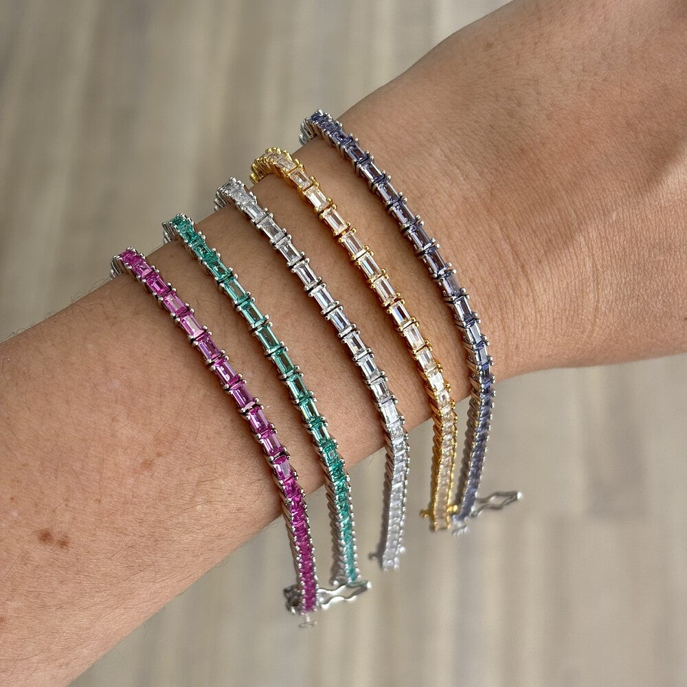 Pulseira riviera Bonnie zircônias turmalina pink ródio branco