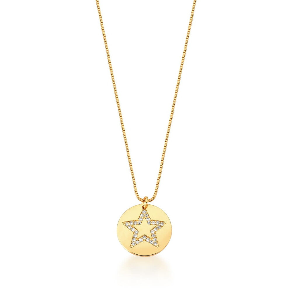 Colar pingente estrela cravejada ouro