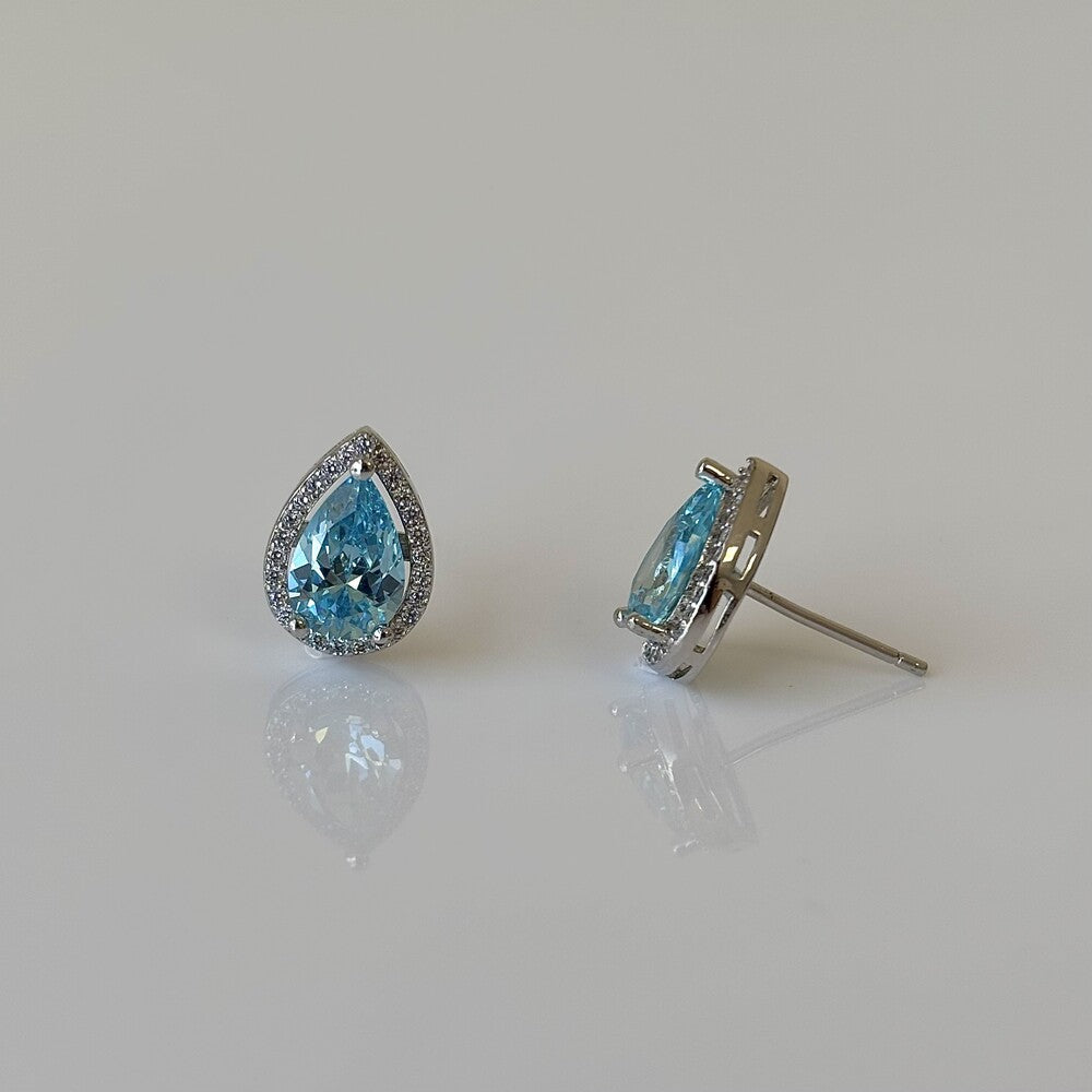 Conjunto Paty gota zircônia água marinha ródio branco