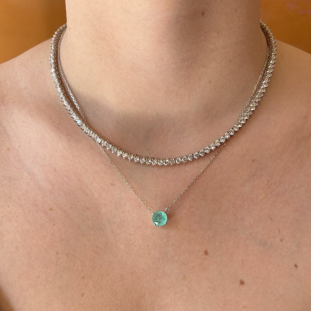 Colar ponto de luz esmeralda colombiana fusion ródio branco (8mm)