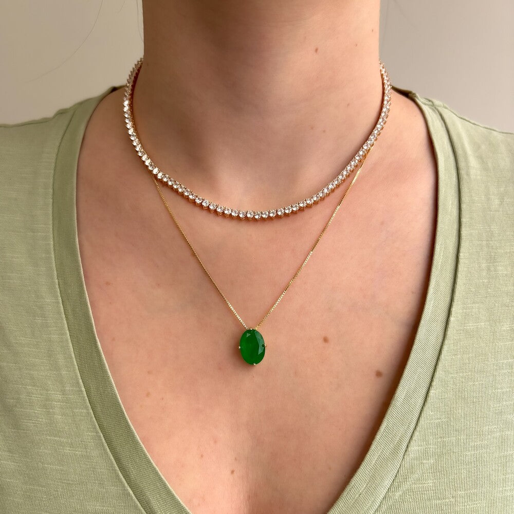 Colar oval esmeralda fusion ouro